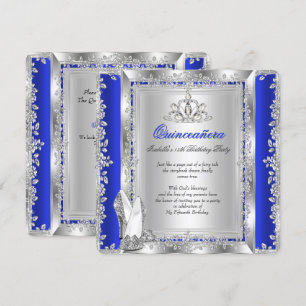 Quinceanera 15th Birthday Royal Blue Silver Shoes Invitation