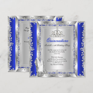 Quinceanera 15th Birthday Royal Blue Silver Shoes Invitation