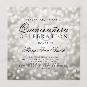Quinceanera 15th Birthday Silver Bokeh Lights Invitation