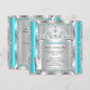 Quinceanera 15th Birthday Teal Blue Silver Tiara a Invitation