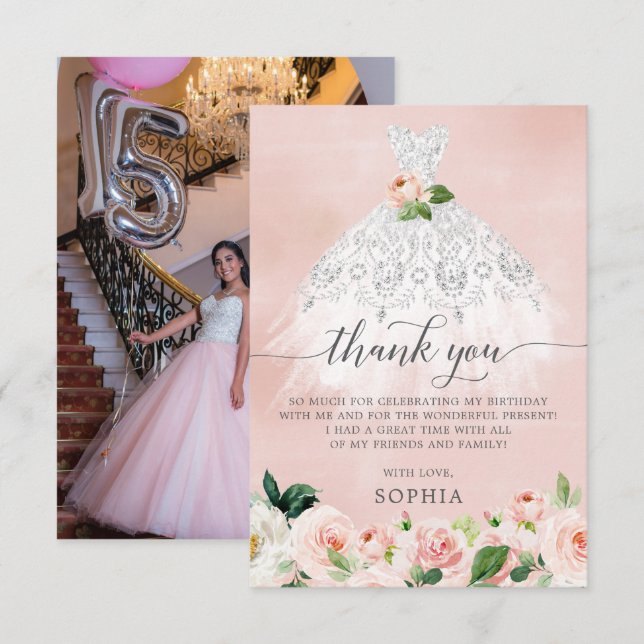 Quinceanera 15th Birthday Thank You Card (Front/Back)