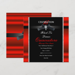 Quinceanera 15th Black Tie Regal Red Black Party Invitation