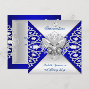 Quinceanera 15th Blue Silver Butterfly Tiara  Invitation