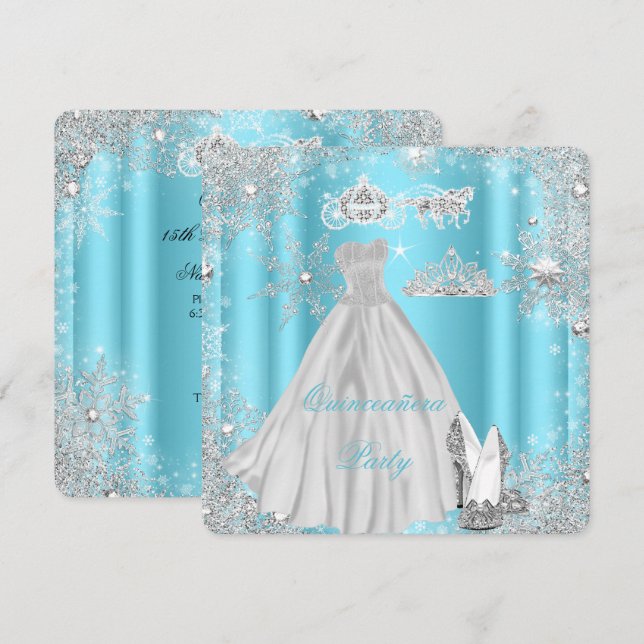 Quinceanera 15th Cinderella Blue Birthday Party Invitation (Front/Back)