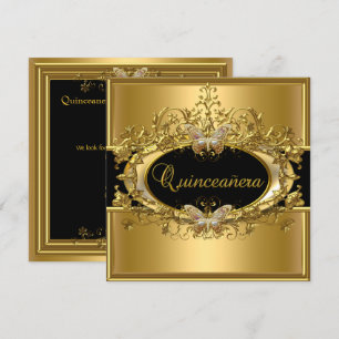 Quinceanera 15th Gold Black Girls Invitation