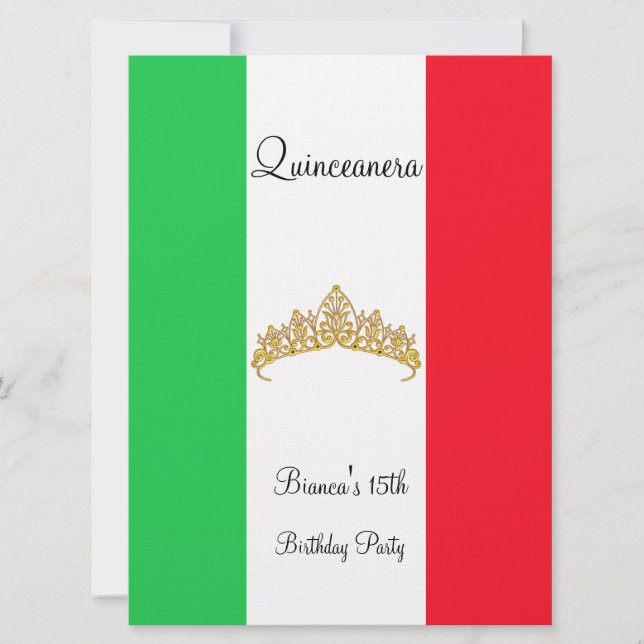 Quinceanera 15th Mexico Gold Tiara Invitation (Front)