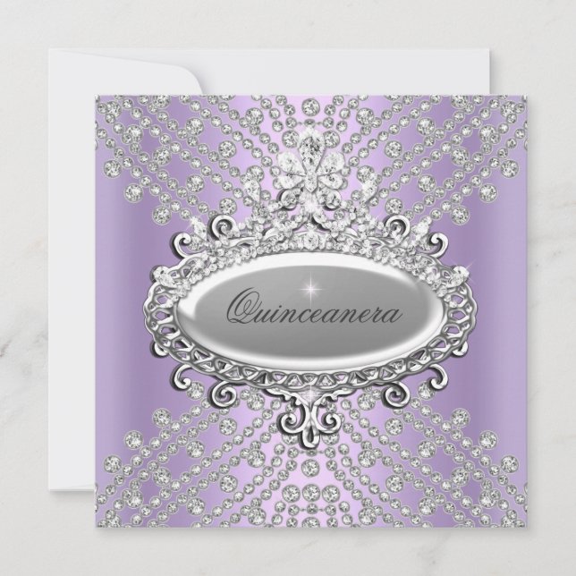 Quinceanera 15th Party Lilac Purple White Diamond Invitation (Front)