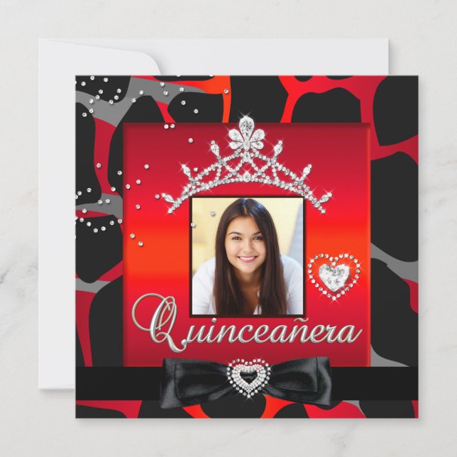 Quinceanera 15th Party Red Black Photo Invitation (Front)