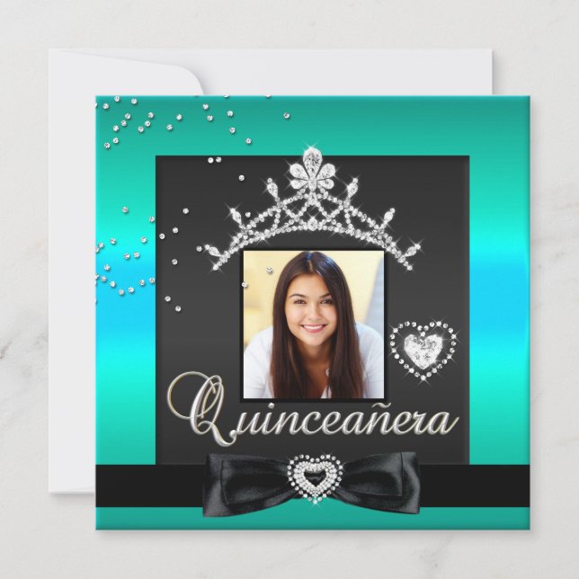 Quinceanera 15th Party Teal Silver Black Invitation (Front)