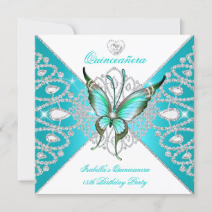 Quinceanera 15th Pretty Teal Blue Butterfly New Invitation