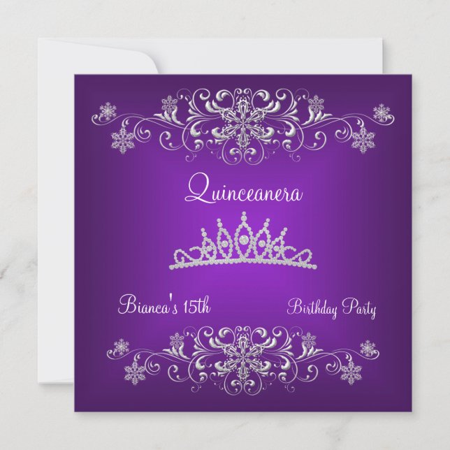 Quinceanera 15th Purple Black Diamond Tiara Invitation (Front)