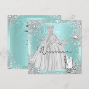 Quinceanera 15th Teal Silver Birthday Party Invitation