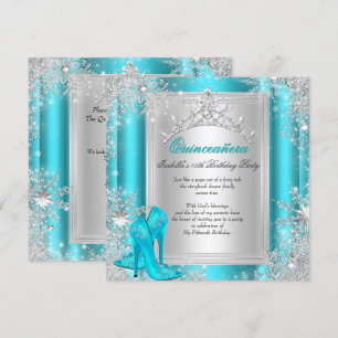 Quinceanera 15th Winter Wonderland Teal Aqua Invitation