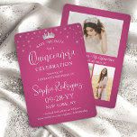 Quinceañera 3 Photo Collage Elegant Fuschia Pink Save The Date<br><div class="desc">Share the joyful news of an upcoming Quinceañera celebration with chic modern 3 photo collage save the date invitations. The pictures and all wording on this template are simple to personalize. The colours and font styles can be easily customized with the Zazzle Design Editor tool. The hot fuschia pink design...</div>