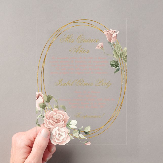 Quinceanera Acrylic invitation in Spanish (Insitu (Handheld))