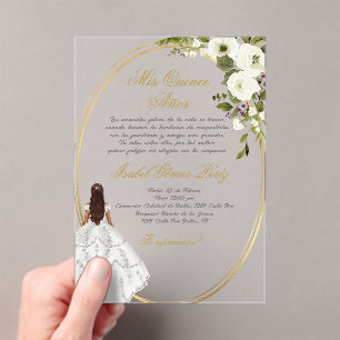 Quinceanera acrylic invitation in Spanish
