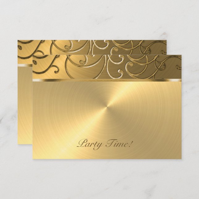 Quinceanera All Gold Filigree Swirl Border Invitation (Front/Back)