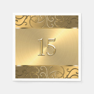 Quinceanera All Gold Filigree Swirl Border Napkin