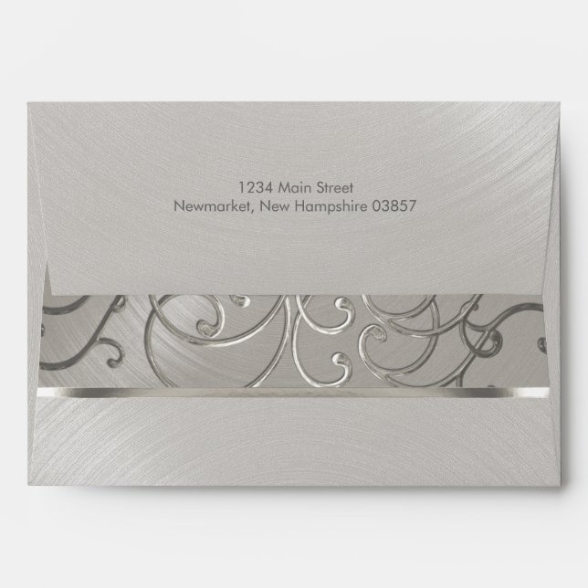 Quinceanera All Silver Filigree Swirls Envelope (Back (Top Flap))