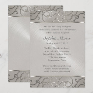 Quinceanera All Silver Filigree Swirls Invitation