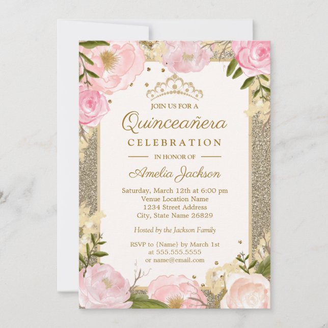 Quinceanera Anniversaire Étincelle Pink Or Carte F (Devant)