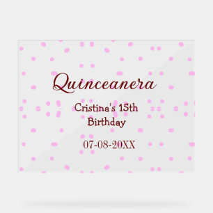 Quinceanera anos 15th birthday add name pink dots acrylic sign
