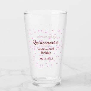 Quinceanera anos 15th birthday add name pink dots glass