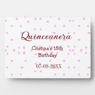 Quinceanera anos 15th birthday add name pink dots plaque