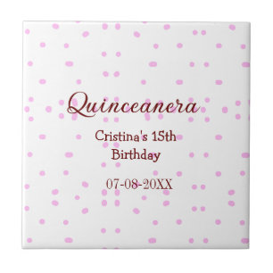 Quinceanera anos 15th birthday add name pink dots tile