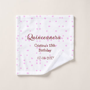 Quinceanera anos 15th birthday add name pink dots wash cloth