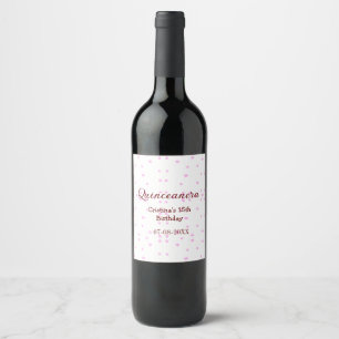 Quinceanera anos 15th birthday add name pink dots wine label