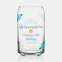 Quinceanera anos 15th birthday blue rose crown art