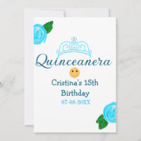 Quinceanera anos 15th birthday blue rose crown art
