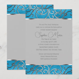 Quinceañera Any Colour Border Silver Filigree Swir Invitation