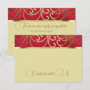 Quinceañera Any Colour Gold Filigree Swirl Border RSVP Card