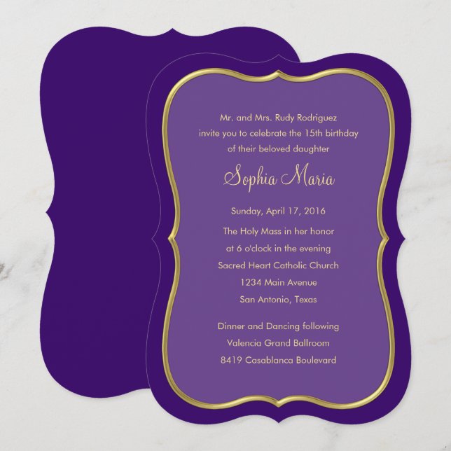 Quinceanera Any Colour with Border Design Invitation (Front/Back)