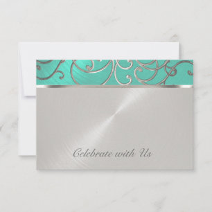 Quinceanera Aqua Green and Silver Filigree Swirls Invitation