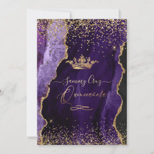 Quinceanera Aubergine Purple Agate Gold Glitter Invitation