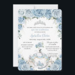 Quinceañera Baby Blue Floral Cinderella Coach Invitation<br><div class="desc">Personalize this lovely quinceañera invitation with own wording easily and quickly,  simply press the customize it button to further re-arrange and format the style and placement of the text.  Matching items available in store!  (c) The Happy Cat Studio</div>