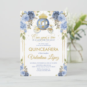 Quinceañera Baby Blue Floral Cinderella Coach Invitation
