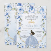Quinceañera Baby Blue Floral Princess Dress Gold