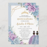 Quinceañera Baby Blue Lilac Purple Floral Twins  Invitation<br><div class="desc">Personalize this lovely quinceañera invitation with own wording easily and quickly,  simply press the customize it button to further re-arrange and format the style and placement of the text.  Matching items available in store!  (c) The Happy Cat Studio</div>