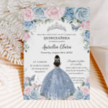 Quinceañera Baby Blue Pink Floral Princess Dress Invitation<br><div class="desc">Personalize this lovely quinceañera invitation with own wording easily and quickly,  simply press the customize it button to further re-arrange and format the style and placement of the text.  Matching items available in store!  (c) The Happy Cat Studio</div>