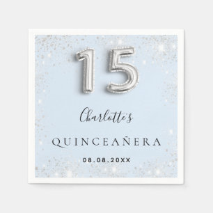 Quinceanera baby blue silver glitter dust napkin