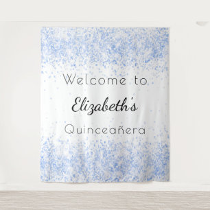 Quinceanera baby blue white welcome tapestry