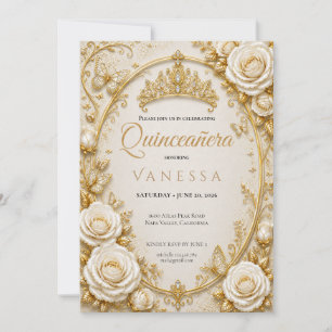 Quinceanera Beige and Gold Invitation