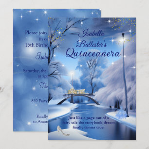 Quinceanera Birthday Blue Fairytale Carriage Dress Invitation