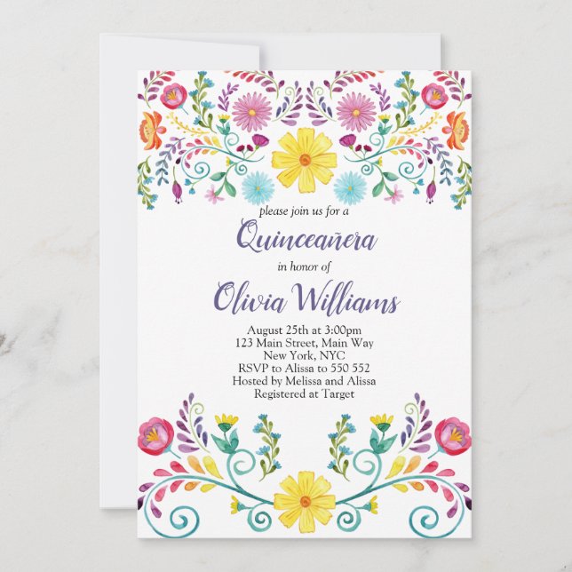 Quinceanera Birthday Fiesta Floral Mexican Invitation (Front)