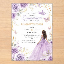 Quinceanera Birthday Invitation, Purple Mis Quince