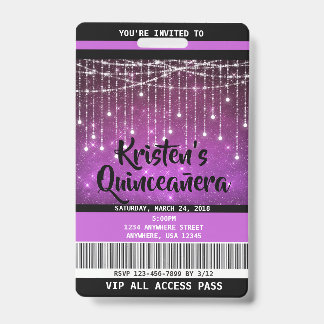 Quinceanera Birthday Invitations, Sweet 16 Invite Badge